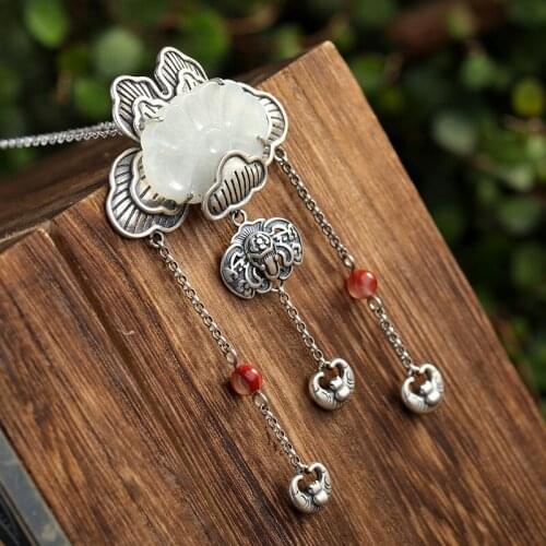 Silver inlay hetian jade pendant wholesale national culture palace restoring ancient ways is qualitative tassel pendant