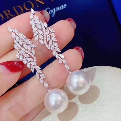 D401 Pearls Earrings Fine Jewelry 925 Sterling Silver Natural 9-10mm Fresh Water White Pearls Earrings for Women Preesnts