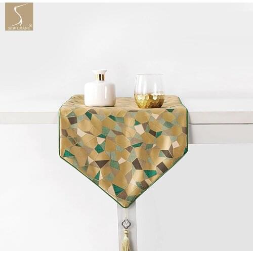 Modern Dinning Multicolor Geometric Jacquard Table Runner With Tassel