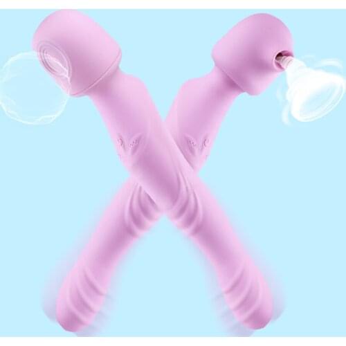 Telescopic Sucking Vibrator G Spot Massager Sex Toys for Woman 3 in 1 AV Magic Wand Vibrator Clitoris Stimulator Vibrating Dildo