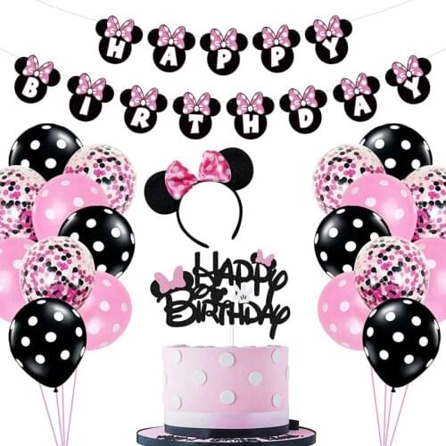 Minnie Mouse Theme Baby Birthday Cake Banner Balloon Set Minnies Birthday Party Decoration Supplies For Girls