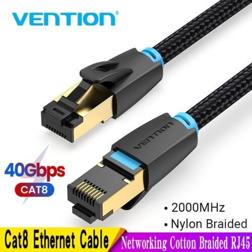 Vention Cat8 Ethernet Cable SFTP 40Gbps Super Speed RJ45 Network Cable Gold Plated Connector for Router Modem CAT8/7/6 Lan Cable