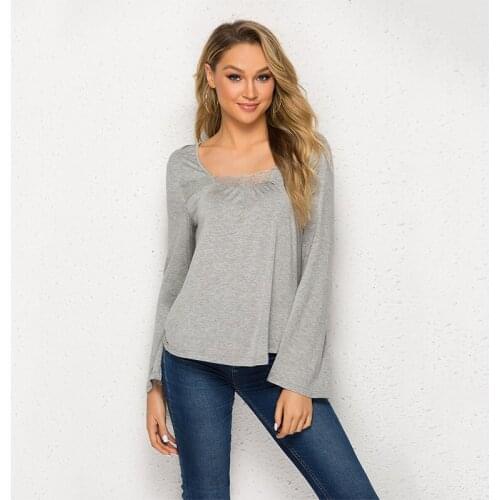 Spring Long Sleeved Shirts Solid Color Women Blouse Square Collar Slim Ladies Long Elegant Female Clothings