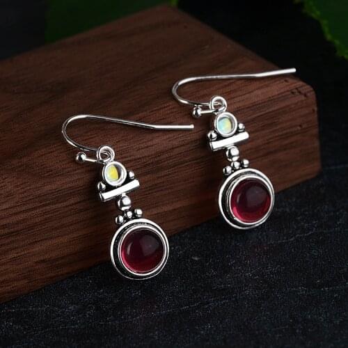Vintage 100% 925 Sterling Silver Round Mystic Red Agate Gemstone Drop Dangle Hook Earrings Fine Jewelry Wholesale