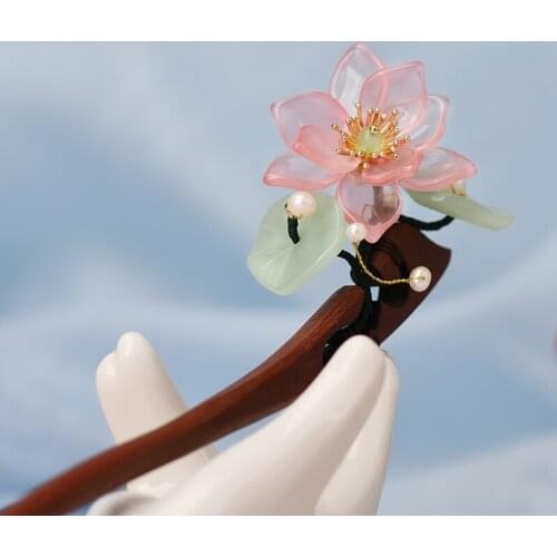 Vintage Pink Flower sandalwood Hair Pin Forks Ethnic Manual coloured glaze Hair Jewelry for women