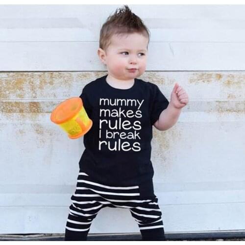 Funny Kids Tshirt Mummy Makes Rules I Break Rules Letters Print Toddler Boys Girls Short Sleeve T-shirt Children Cute T Shirts