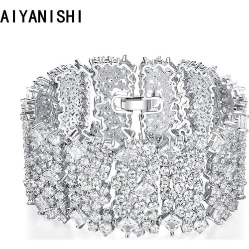 AIYANISHI 18K Gold Filled Exaggerate 32mm Bracelets for Female Tennis Bracelets For Women Bracelet Couples Korean Fashion Gift