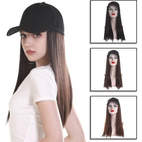 Straight Hat Wig Synthetic Baseball Cap Hair Wig Brown Black Ginger Long Hair Womens Wigs 16 Inche HW08