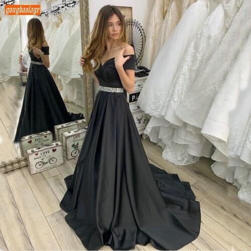 Black Evening Gown Long Satin Sashes Slim Fit Women Party Dresses Formal Fashion Robe De Soiree 2020 Vestidos De Fiesta De Noche