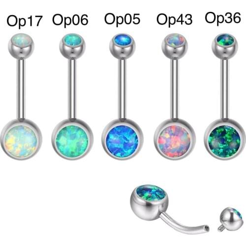 1PS G23 Titanium High Quality Quick Sales Hot Double Head Opal Simple Navel Button Navel Ring Human Body Piercing Jewelry 14G