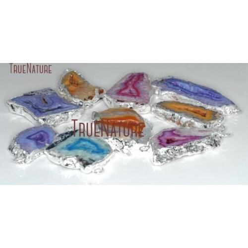 10Pcs Discount Sliver Plated Irregular Shape Connector Random Color Druzy Geode Connector Approx 30mm PC12288