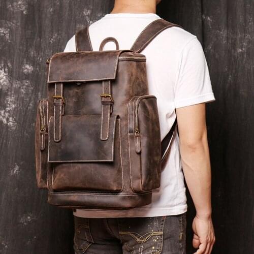Cow Leather Travel Backpack Men Packsack Genuine Leather Knapsack Student School Bag Vintage Rucksacks Travel Bag