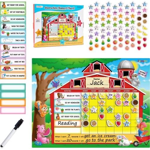 ZazzyKid Chore Chart for Kids with Reward Magnets & Dry Erase Marker – Daily Motivation about Behavior & Responsibility