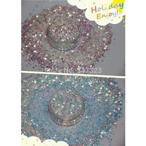 A31504-2829 Mix Size Iridescent Rainbow 2 White Colors Glitter for nail art and Other DIY decoration 1Pack =25g*2=50g