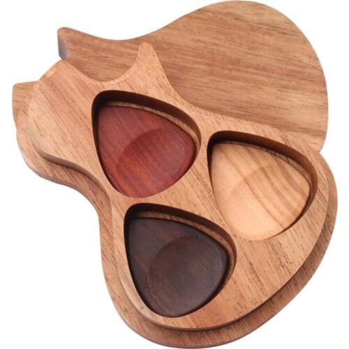 Guitar Pick Box Holder with 3 Pieces Wood Picks,Guitar Picks for Electric Bass Guitar Music Instrument Accessory