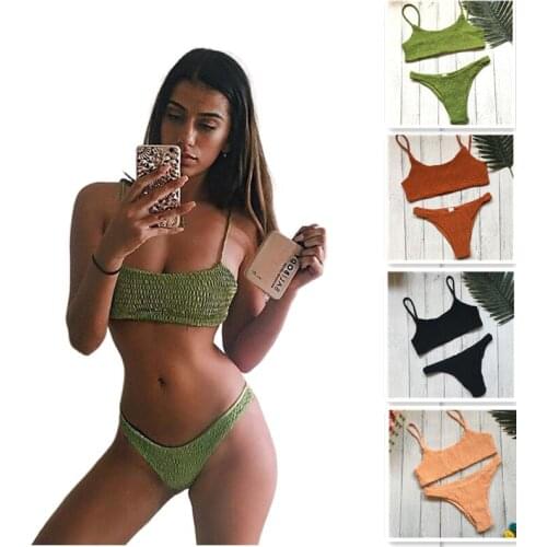Hot Style Women Swimsuit Bikini Set 2021 Solid Color Bikinis 2021 Mujer Sexy Pleated High Elasticity Bathing Suit Badpak Dames