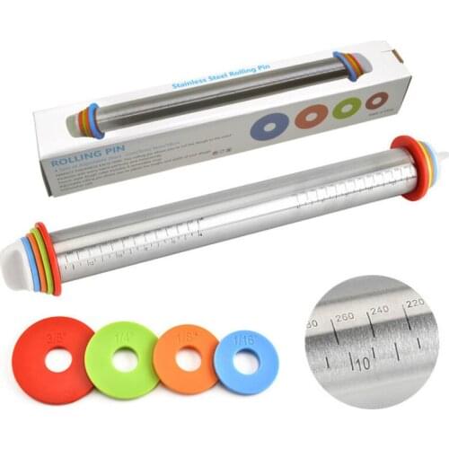 Bakeware Baking Pastry Tools Stainless steel rainbow silicone Adjustable Thickness Kneading Kneading Flour Stick Rolling Pin