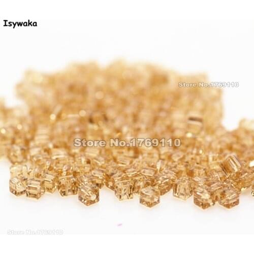 Isywaka 1980pcs Cube 2mm Golden Color Square Austria Crystal Bead Glass Beads Loose Spacer Bead For DIY Jewelry Making