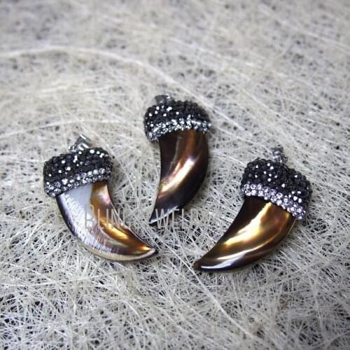 Pave CZ Horn Nautilus Stone Pendant with Clear and Gunblack Toned Rhinestone Pave Cap MU150814200