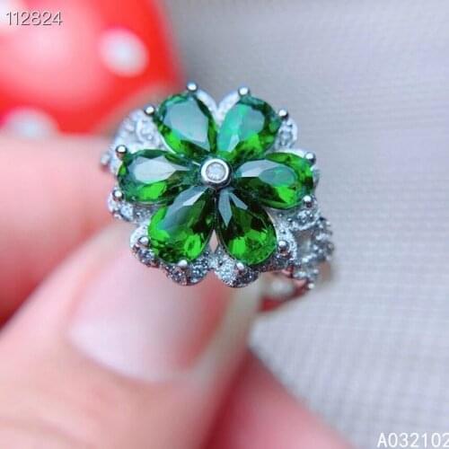 KJJEAXCMY fine jewelry S925 sterling silver inlaid natural Diopside new girl lovely gemstone ring support test Chinese style