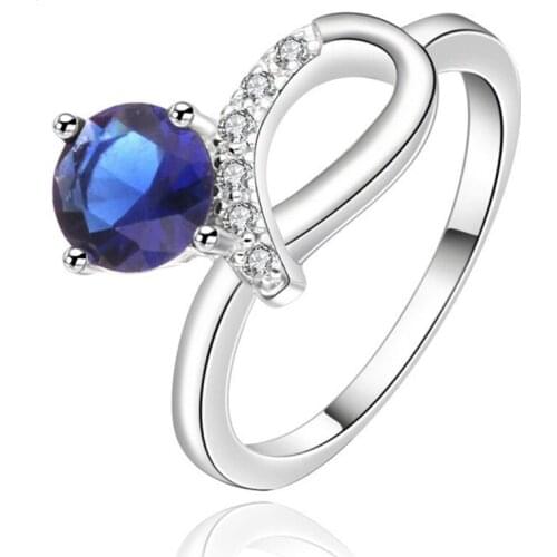 Bow Zircon Blue Crystal Ring Retro Personality Female Jewelry To Send Girlfriend Birthday Gift