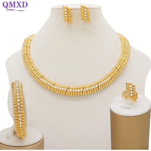 African necklace jewelry sets gold wholesale jewelry biacelet earrings Rinestone