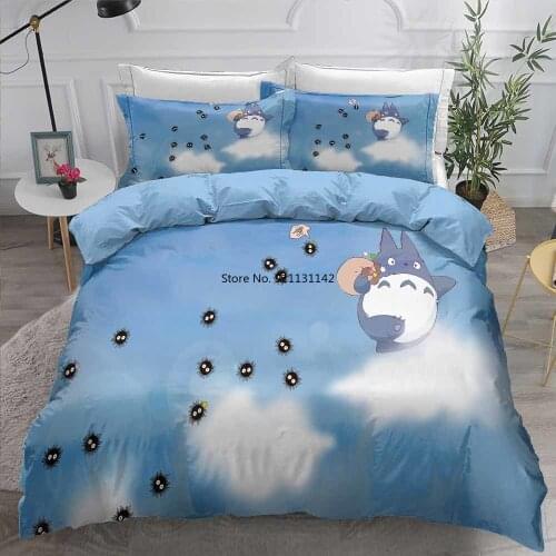 Japanese Animation Film Pattern Home Textile Cartoon Cat Digital Print Down Bed Cover Pillowcase Children Bedroom Bedding Set