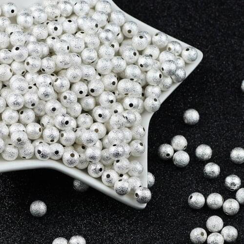 BTFBES Silver Spacer wrinkle Sand Beads 3 4 6 8 10 12mm Round Ball Copper Loose beads for DIY Jewelry Bracelet Necklace Making