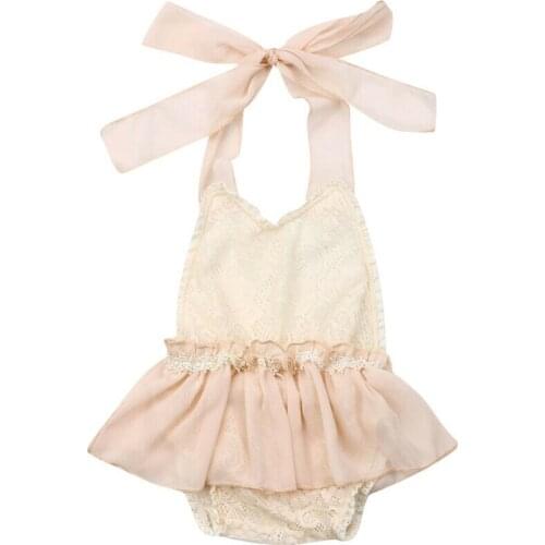 Summer Newborn Baby Girl Bodysuits Clothes Lace Solid Sleeveless Belt Jumpsuit Outfits 3-24M