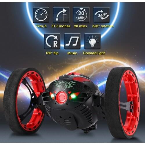 Mini RC Car Stunt Bounce Jumping Car 2.4GHz WiFi Smart Remote Control Car With Flexible Wheels Jumping 360° Rotating LED Lights