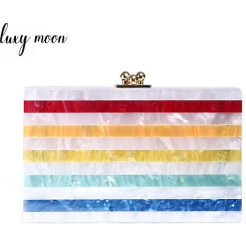 Multicolor Stripe Patchwork Clutch Bag Luxury Designer Acrylic Bag Purse New Exquisite Women Handbag Chain Shoulder Bag ZD1290