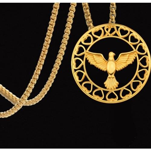 Fashion Peace Dove Pendant Necklace Men Hip Hop Punk Round Shape Hollow Out Gold Chain Long Necklace Women Jewelry