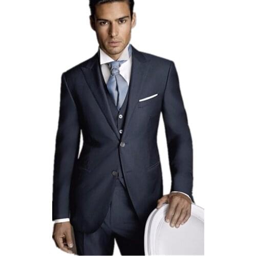 Ternos Masculino Costom Made Navy Blue Men Suit Slim Fit Tuxedos Mens Wedding Suits Party Formal Suits Jacket+Pants+Vest+Tie