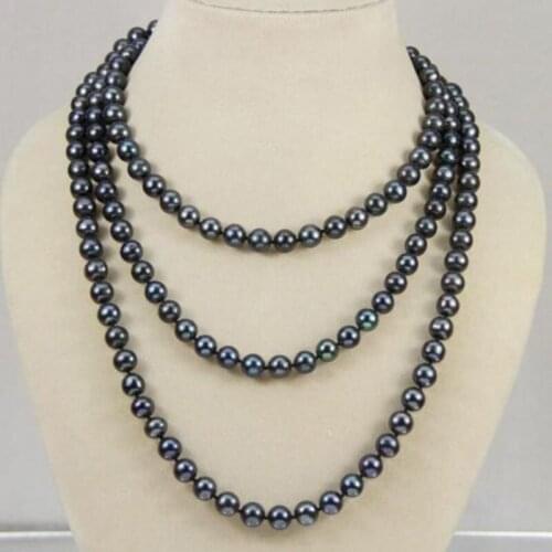 NATURAL 7-8 MM TAHITIAN BLACK PEARL NECKLACE AA Long 50 Inches