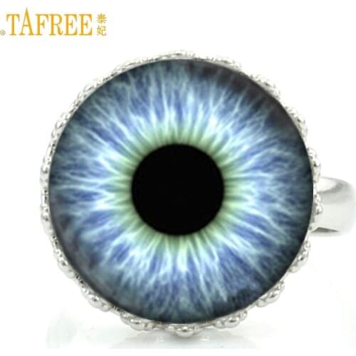 TAFREE novelty fashion dragon evil eye glass cabochon crown rings vintage cat eye photo jewelry exquisite men women ring D641