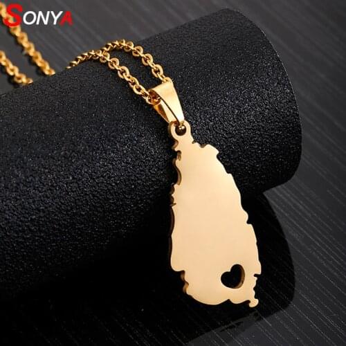 SONYA Stainless Steel Heart Saint Lucia Map Necklace For Womenl Gold Color Lovers Engagement Jewelry Gifts Drop Shipping