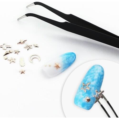 Stainless Steel Black Tweezer Rhinestone Picking Tool False Eyelash Solid Curved Straight Eyebrow Tweezers Nail Art Repair Tool