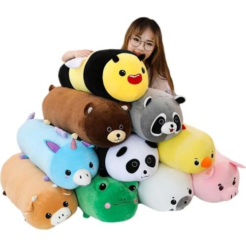 50/60/80CM Cartoon Animal Bee/Raccoon Long Plush Pillow Cute Unicorn/Frog/Cow Cushion Kids Gift Toy Bedroom Leg Sleeping Pillow