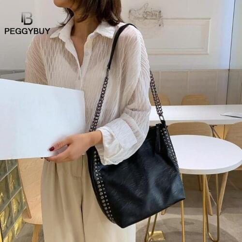 Casual Rivet Shoulder Bag Female Famous Brand Chain Crossbody Bags for Women Leather Handbags Large Capacity Tote Bag Sac A Main