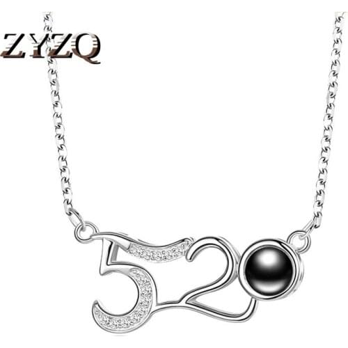ZYZQ Romantic 520 Pendant Necklace for Women Sweet I Love You Geometry Number Necklace Valentines Day Confession Gift