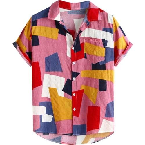 Mens Printed Blouse Hawaiian Loose Short Sleeve Casual Buttons Shirt Mens Clothing Summer Casual Floral Beach Shirts For Men