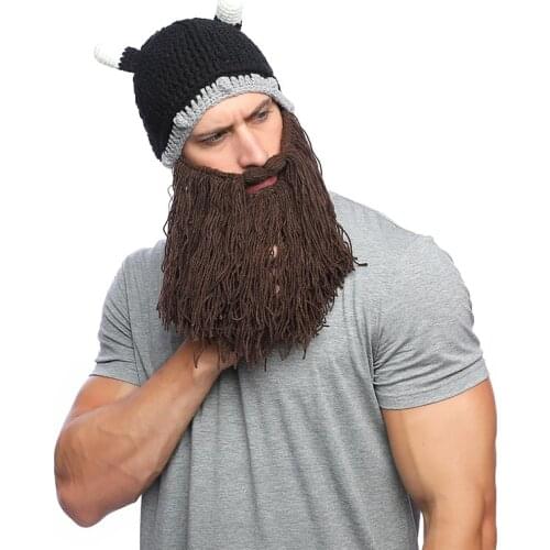 Halloween Funny Viking Hat Multicolor Beard DIY Weaving Horns Beards Knitted Hat Holiday Birthday Celebration Performance Bonnet