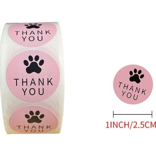 500pcs /Roll Cute Pink Kraft Paper Thank You Stickers Seal Labes Dog Paw Print 1Inch Bakery Gift Packaging Stationery Sticker