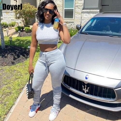 Joggers Sweatpants Set Tracksuit Women 2 Piece Set Summer Sport Crop Top and Stacked Leggings Pants Set Casual Two Piece Outfits