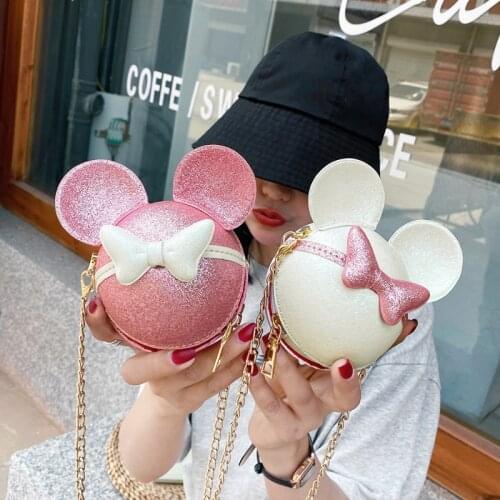Mickey Minnie Handbag Girl Boy Messenger Bags Cute Small Round Bag Waterproof Purses And Handbags Kids Shoulder Chains Bag 2020