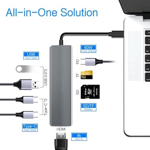 USB C HUB to Multi USB3.0 HDMI 4K VGA RJ45 Adapter Dock For MacBook Air Pro Lenovo ThinkPad Laptop PC Type c USB-C Splitter Port