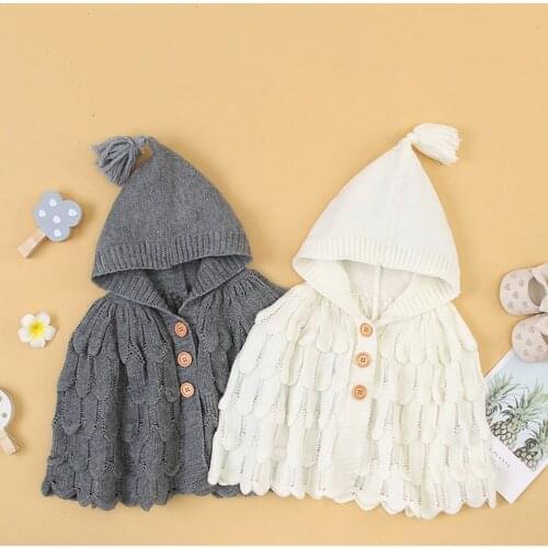 Spring Autumn Hooded Knit Cloak Baby Girl Boys Warm Wool Outwear 6M-3Y Infant Knitting Clothes 2021 Fashion