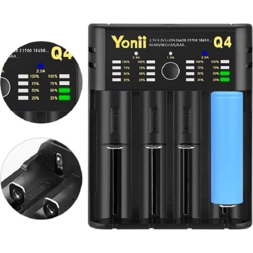 YONII 3.7V Charger for 18650 battery lithium 4 slots led charger for li-ion 3.7v battery 14500 18500 17335 26650 for ni-mh aa