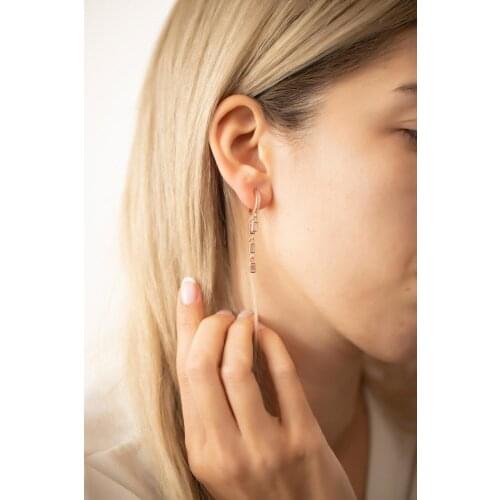 SRO Fashion Baguette Stone Rose Plated Sterling Silver Italian Earrings Modern Design Premium Jewelry For Women Hand Made