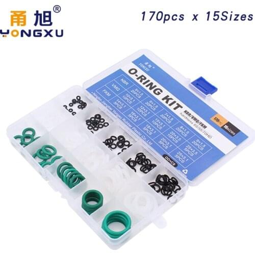 170pcs Mixed White Silicon Green FKM NBR O-Rings Rubber 15Sizes O ring Silicone Seal Gasket Ring Assortment Set Kit Box